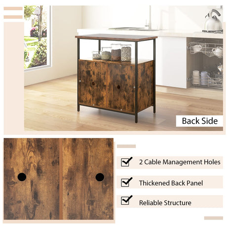 Giantex Buffet Cabinet with Storage, 2-Door Kitchen Sideboard with Shelves, Cable Holes, Industrial Coffee Bar Cabinet, Console Table for Entryway, Living Room, Rustic Brown Giantex