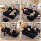 107" Modular Sectional Couches for Living Room, Comfy Boneless L Shaped Cloud Couch with Chaise Lounge, Modern Cozy Corduroy Deep Seat Floor Sofa, Memory Foam, No Assembly Required, Black Lakifun