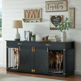 72.5" Extra Large Furniture Style Double Dog Crates for Large Breeds, XXL Wooden Dog Kennel Furniture with Drawers, Divider, Water Resistant & Barn Door for 2 Dogs, Black EDYO LIVING