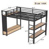 Bellemave Queen Size loft Bed with Wardrobe and Storage Shelves and Pegboard Drawers, Metal Queen Loft Bed Frame for Adults, Kids, Teens, Black Bellemave