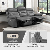 Lexicon Power Double Recliner Sofa, Top Grain Leather Match Reclining Sofa with Pillow Top Armrests, Home Theater Seating, Wall Hugger Recliner Couch with USB Port, 87" W, Dark Gray Lexicon
