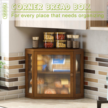 BMOSU Corner Bread Box for Kitchen Countertop Double Layer Bamboo Wooden Bread box Large Capacity Bread Storage Bin(Brown, Medium) BMOSU