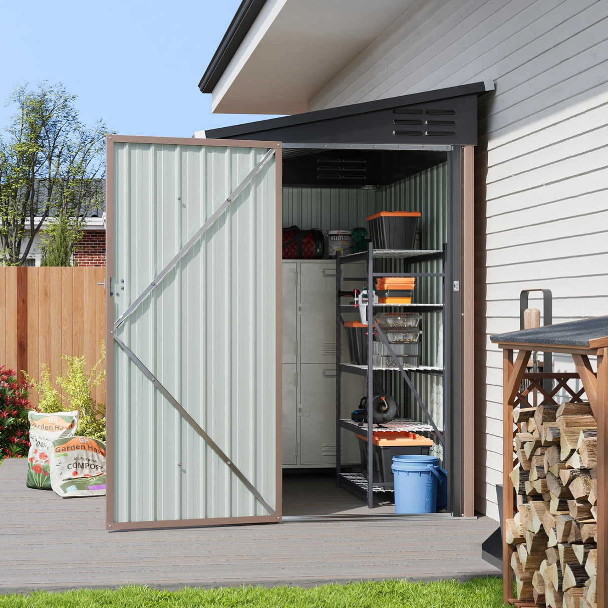 Breezestival 6x4 FT Lean to Shed, Outdoor Metal Storage Shed, Utility Steel Tool Shed with Lockable Door for Bike, Garden, Backyard, Patio, Lawn Breezestival