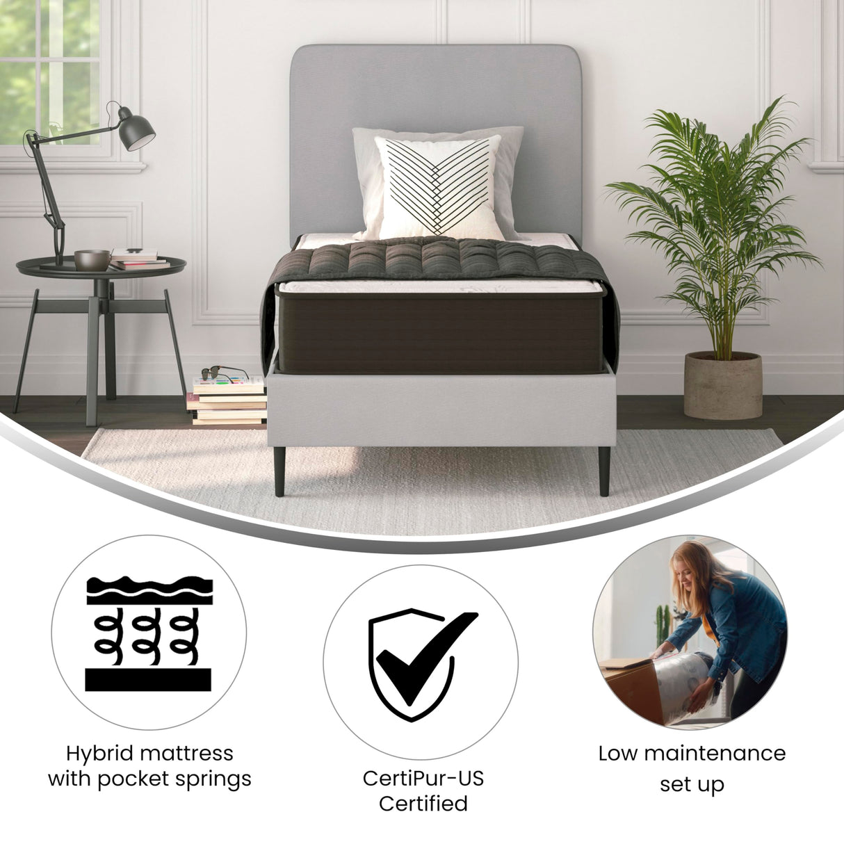 Flash Furniture Dream 10" Hybrid Spring and Foam Mattress in a Box, High Density Foam and Spring Hybrid Mattress for Pressure Relief, Twin Flash Furniture