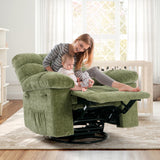 CheerAmenit 360° Swivel & Rocking Recliner Chair, Green Fabric Upholstered Glider with Side Storage Pockets, Sturdy Q235 Steel Frame Single Sofa for Living Room, Nursery, Small Apartments CheerAmenit