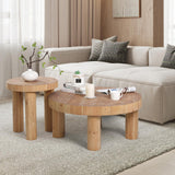 RUSTOWN 2-Piece Round Farmhouse Coffee Table, Rustic Coffee Table and End Table Sets, Circle Wooden Ring Finish with Solid Wood Legs, Center Table Set for Living Room (Natural) RUSTOWN