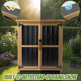 Outdoor Storage Cabinet, Small Wood & Metal Storage Shed with Lockable Doors & Adjustable Shelves, Vertical Outdoor Cabinets for Patio Backyard,Garden Tool Shed and Accessories, Brown Magazoopet