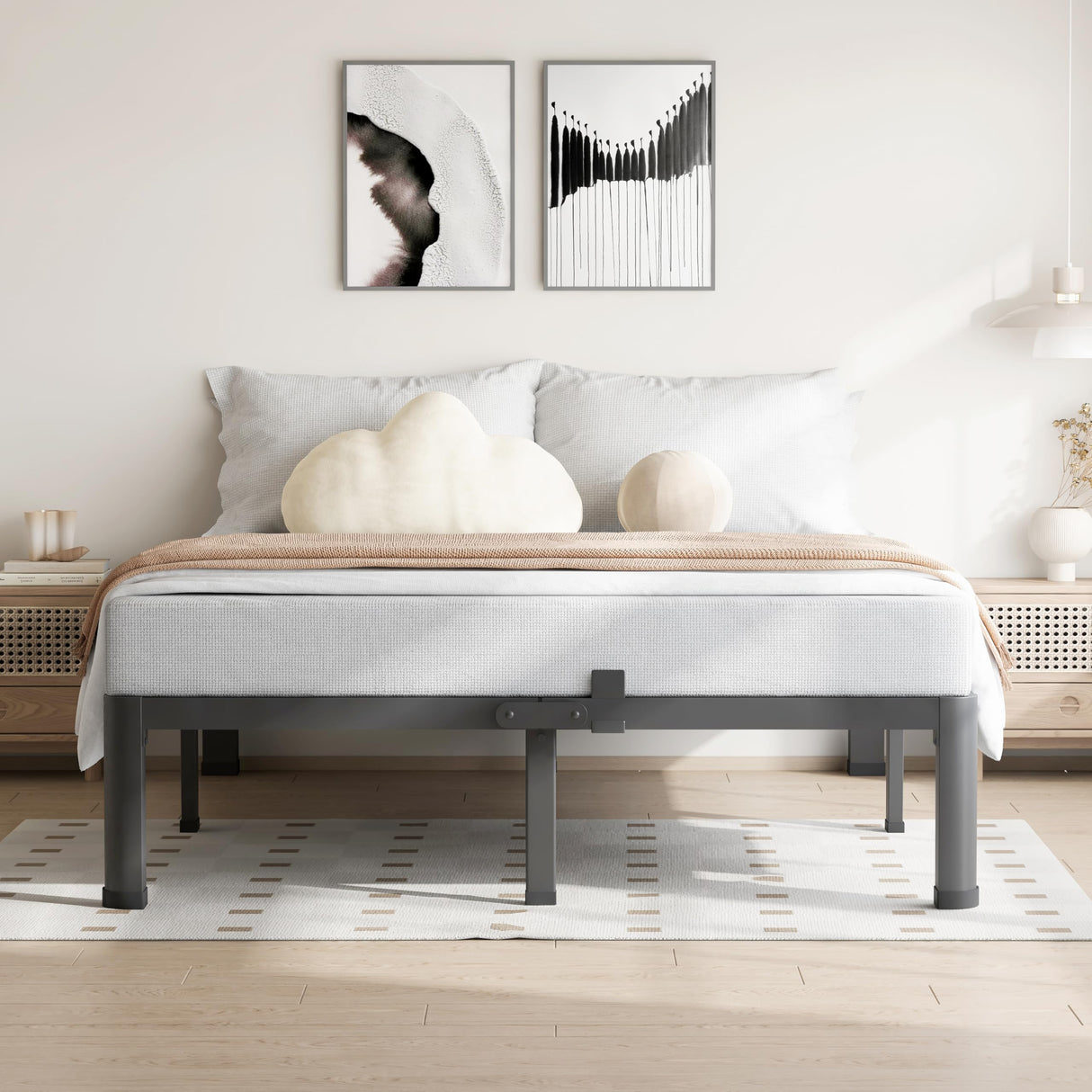 VIPSHOW 10 Inch Queen Bed Frame, 3500Lbs Heavy Duty Metal Platform with Round Corner Legs Mattress Slide Stopper, Steel Slat Support No Box Spring Needed, Noise Free, Non-Slip, Easy Assembly VIPSHOW