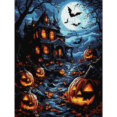 EMIEAUFG Creative Paint by Number Kit for Adults,Halloween Haunted House DIY Paint by Numbers Set for Home Decor and Gifting - 12x16 Inch