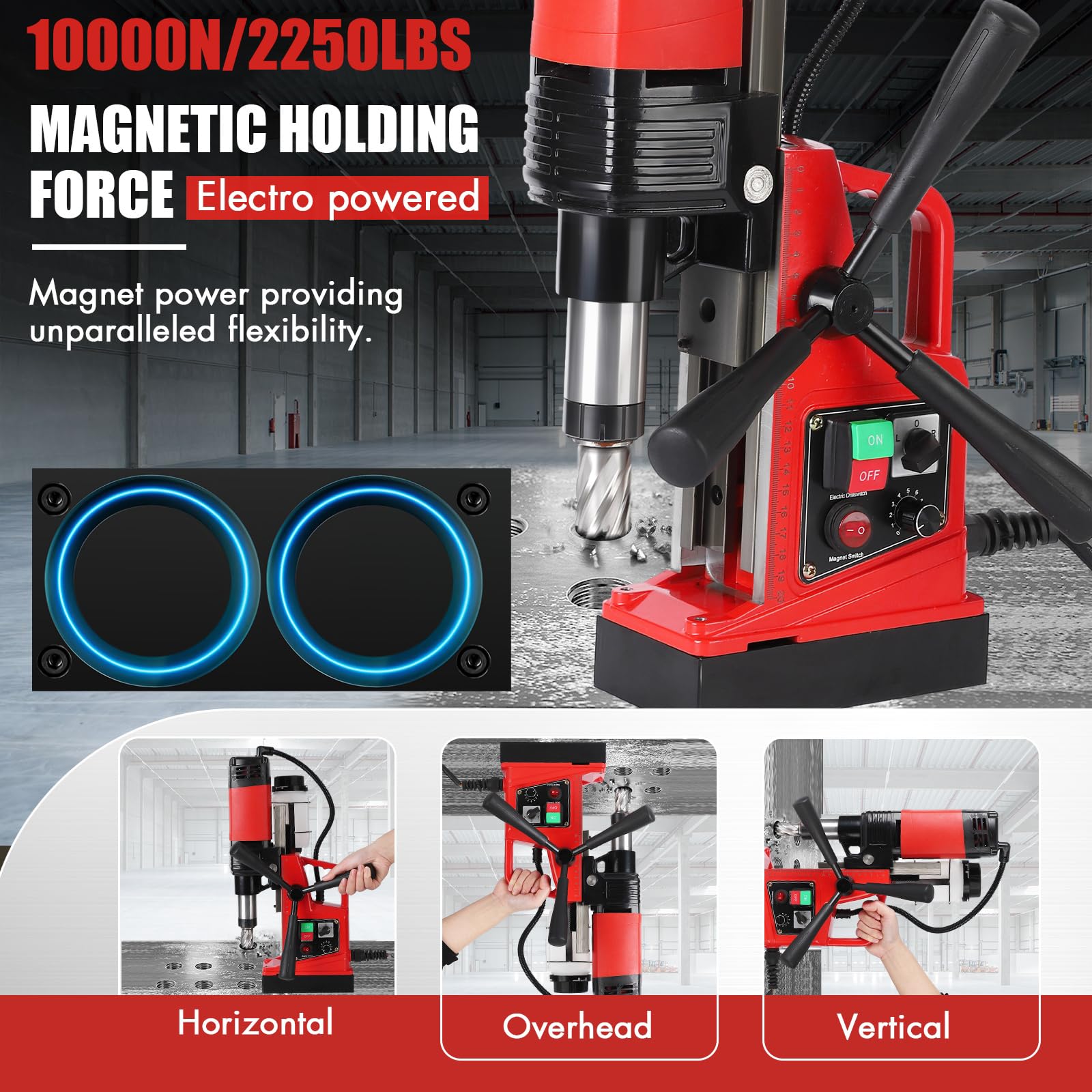 GARVEE Magnetic Drill Press, 1400W 810RPM Portable Mag Drill Press, 10-Speed Core Drilling Machine for Metal Working,10Pcs Annular Cutters Drill Bits，Red - WoodArtSupply