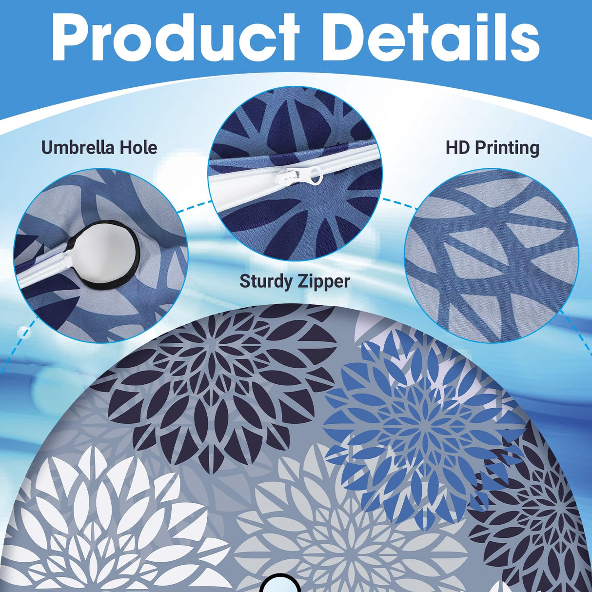 Asxhif Outdoor Picnic Fitted Tablecloth with a Hole and Zipper,Waterproof Patio Table Covers,Elastic Camping Zippered Tablecloth for Picnic, Camping, Dinner,Fit 36"-44"(Round Flower) Asxhif