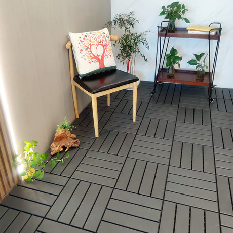 36 sq. ft Plastic Interlocking Deck Tiles, 36 Pack,12"x12" Waterproof Outdoor Flooring All Weather Use, Patio Floor Decking Tiles for Porch Poolside Balcony Backyard, Dark Grey MinCHI257