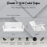 BENAIYA Heavy Duty Poly Lumber HDPE Porch Swing Outdoor Hanging Chair with Cup Holders Swinging Bench for Patios, Backyard Poly Wooden Seating, Sturdy Steel Chains BENAIYA