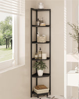 Hzuaneri Corner Shelf Stand, Corner Bookshelf, Storage Standing Shelf Unit with Metal Frame, Plant Stand, Corner Bookcase for Living Room, Home Office, Bedroom, 6-Tier Black CS06006B Hzuaneri