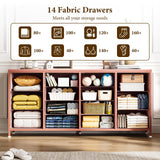 Patikuin 63" W Dresser Tv Stand for 65 70 75 Inch Tv, 14 Drawer for Bedroom with Power Outlets, Large Long Fabric Dresser Entertainment Center Patikuin