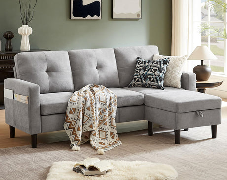 Pingliang Home Sectional Sofa Couches for Living Room, Modular 3 Seats Sectional Sofas L Shaped Couch with Storage and Reversible Chaise, Linen Fabric, 79" (Light Grey) Pingliang Home