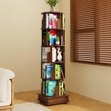 RNE Walnut 6-Tier 360 Rotating Solid Wood Bookshelf Tower with Drawers and Wheels RNE