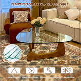 Modern Glass Coffee Table, 32.3″D×25.6″W×15.8″H-Abstract Unique Mid Century Triangle Center Table for Living Room, Minimalist Middle Tables for Home Office, Wooden Base DESYIFO