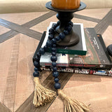 Handcrafted Farmhouse Wooden Decorative Beads Garland, Table Tray Boho Wood Beads with Tassel, Small Rustic Antique Decor for Home and Events (32" Rustic Blue) Fenisam
