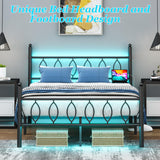 Samurbex Full Size Bed Frame with Headboard,Black Metal Platform Bed Frame Full Size with Charging Station & LED Lights,12-Inch Under Bed Storage,No Box Spring Needed,Noise Free,Easy to Assemble Samurbex