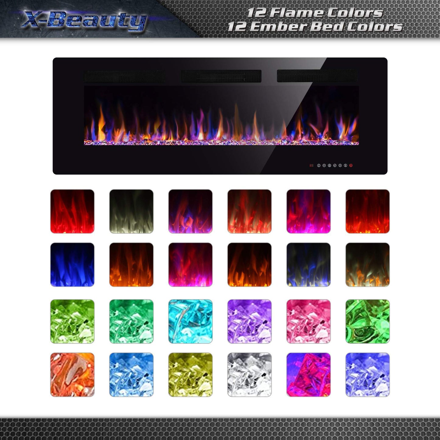 50" Electric Fireplace in-Wall Recessed and Wall Mounted 1500W Fireplace Heater and Linear Fireplace with Timer/Multicolor Flames/Touch Screen/Remote Control (Black)