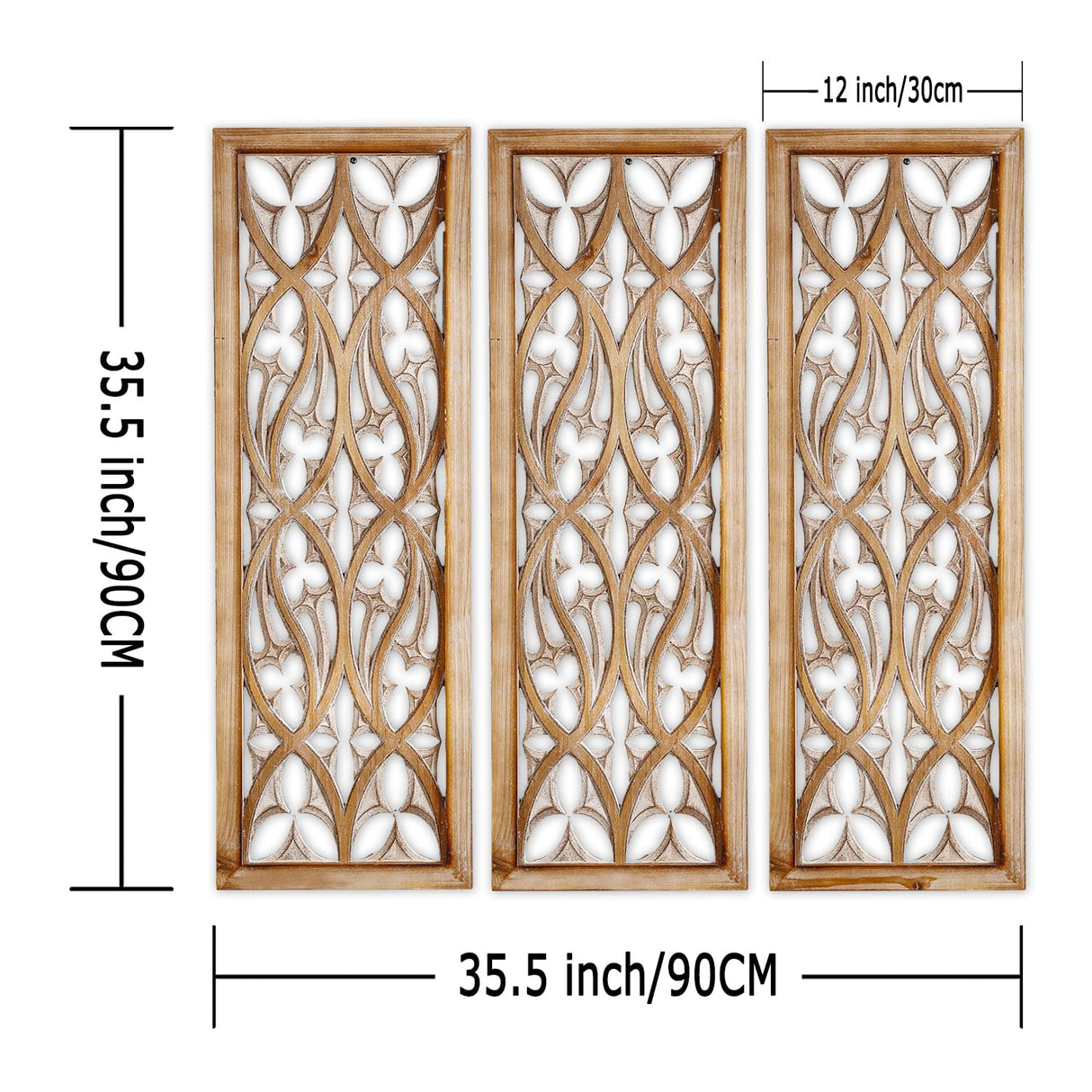 XIAOAIKA Carved Wood, 35.5 inch Hand Carving on Wood, Antique Distressed Wood Panels Decorative Sculpture Hanging Wall Décor, Elegant Wood Wall Art Plaque (3 Panels) XIAOAIKA