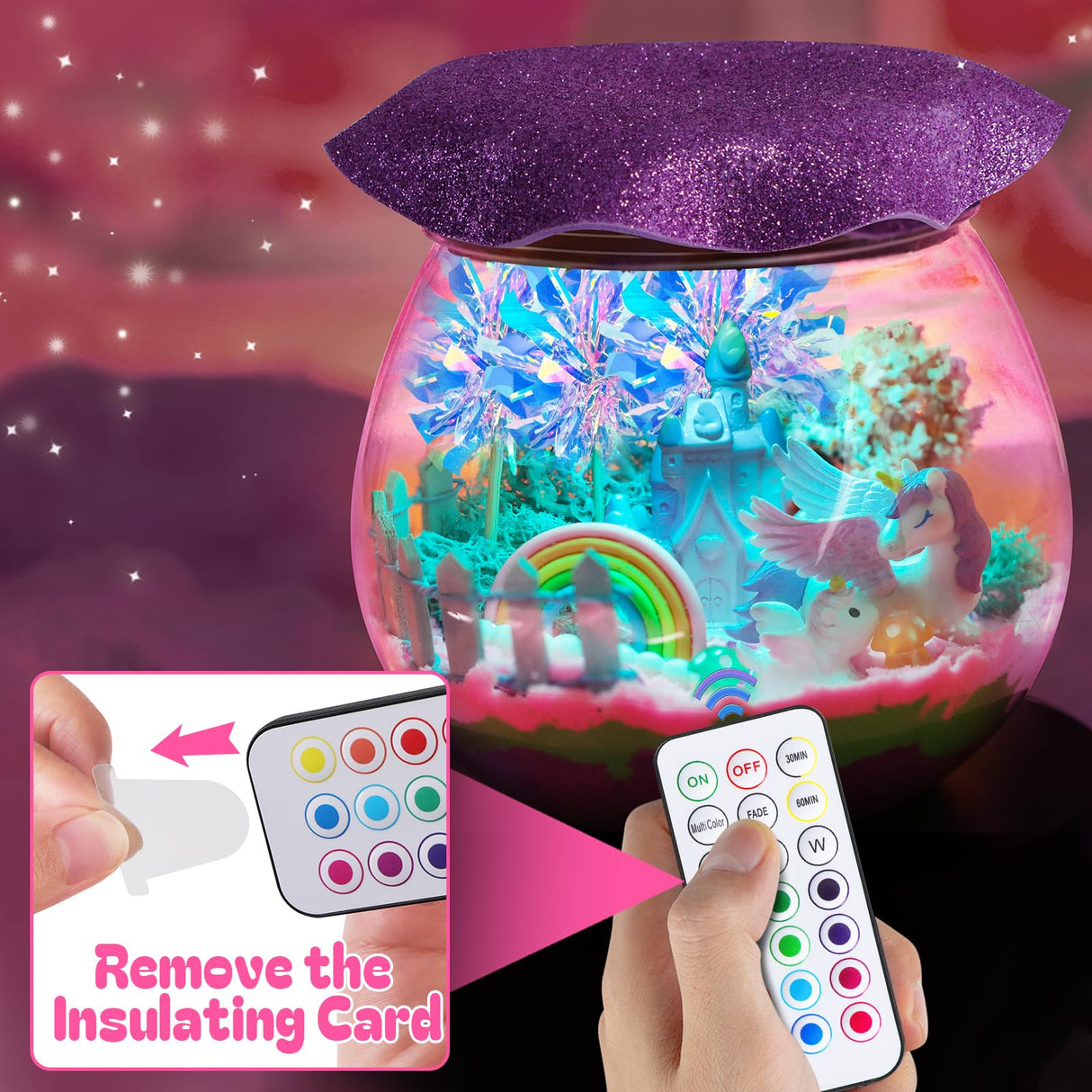 RONSTONE Uni-Corn Terrarium Kit Toys for Girls - Birthday for Girls Ages 4 5 6 7 8-12 Year Old - Light Up DIY Uni-Corn Arts and Crafts for Kids RONSTONE