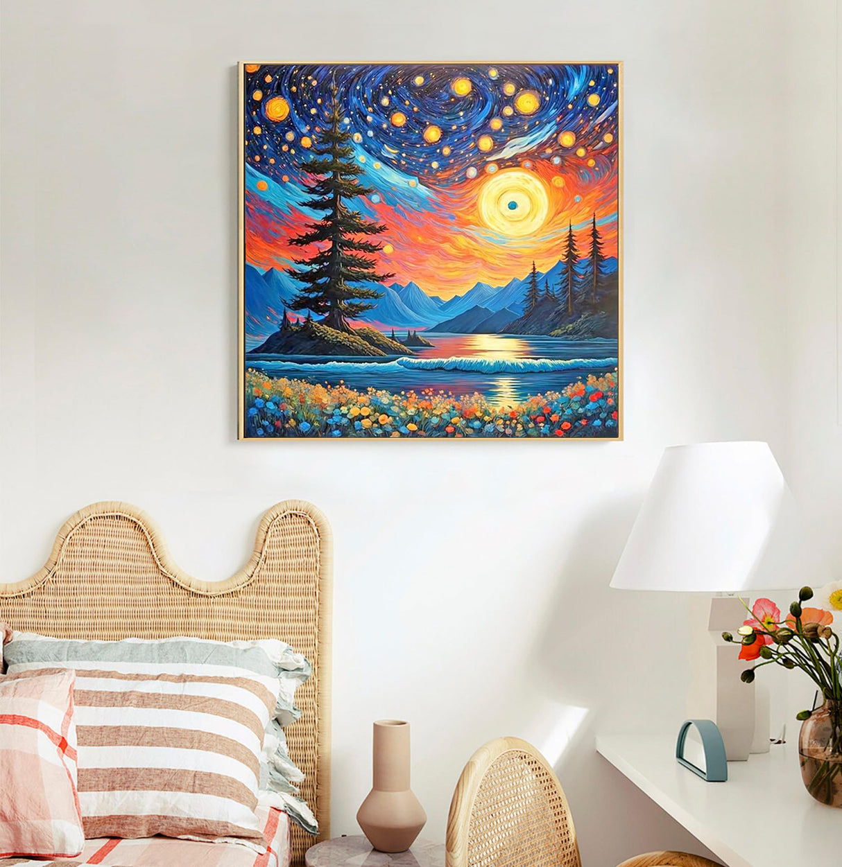 Framed Paint by Numbers Kit for Adults Beginners & Kids Ages 8-12, Starry Night Acrylic Easy Paint by Number with Frame, Watercolor Paint by Number Kits on Canvas Framed (10 * 10 Inch, without Easel) Offito