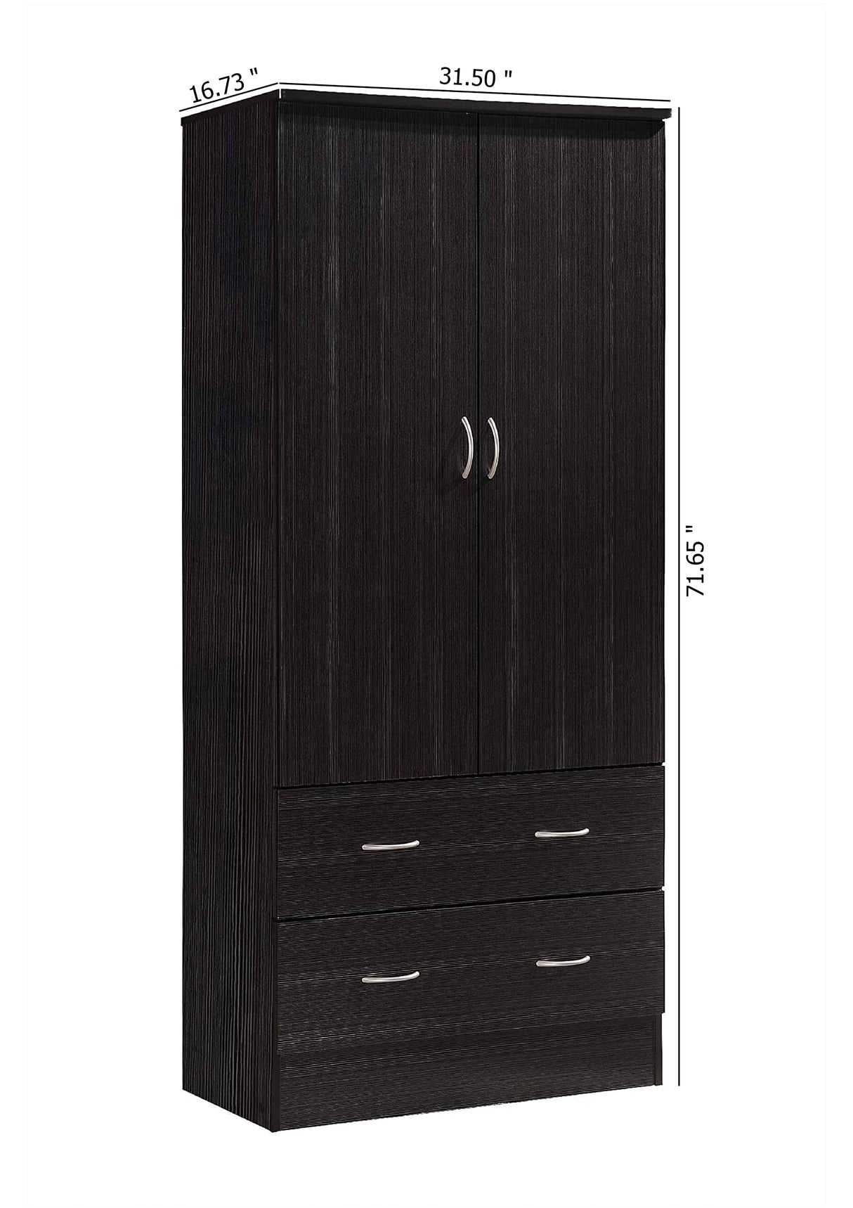 Hodedah W Chocolate HI29 2 Doors Wardrobe with 2 Drawers Hodedah