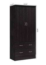 Hodedah W Chocolate HI29 2 Doors Wardrobe with 2 Drawers Hodedah