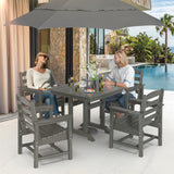 VINGLI 5-Piece Outdoor Patio Dining Set, Outdoor Table and Chairs Set w/Umbrella Hole, HDPE Weather-Resistant Square Table w/ 4 Ergonomic Patio Chairs for Garden, Backyard, Poolside(Grey, Square) VINGLI