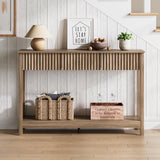 Treocho 47" Console Table with Drawers, Fluted Narrow Entryway Table with Open Shelf, Farmhouse Sofa Table Behind Couch for Hallway, Living Room, Brown Walnut Treocho