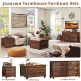 Joaxswe 24" Wide Farmhouse Night Stand Set of 2,Large End Table with 3 Drawers & Metal Handle,Brown Wood Dresser for Bedroom Cabinet, Bed Side Table Chest of Drawers,Nightstand for Living Room,Closet Joaxswe