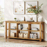 TRIBEWOOD Solid Wood Horizontal Bookcase with Adjustable Shelves, 6 Cubes Storage Organizer Long Bookshelf, Farmhouse Low Cubby Bookcase for Living Room, Home Office, 63 Inches TRIBEWOOD