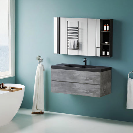 48 inch Floating Bathroom Vanity with Sink, Modern Wall-Mounted Bathroom Storage Vanity Cabinet with Black Quartz Sand Top Basin and Soft Close Drawers,Clean and Functional，Closeout Bathroom Vanities WoodArtSupply