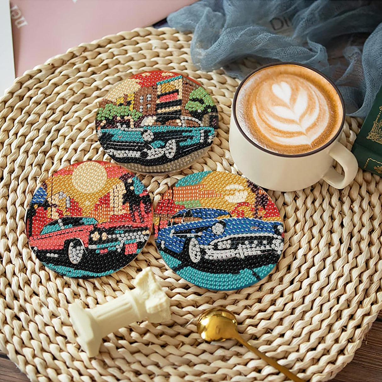 8 Pcs Car Diamond Painting Coasters Kits with Holder,DIY Diamond Art Coaster Kits for Adults,Diamonds Coasters Craft Supplies for Home Decor Gifts YarnMate