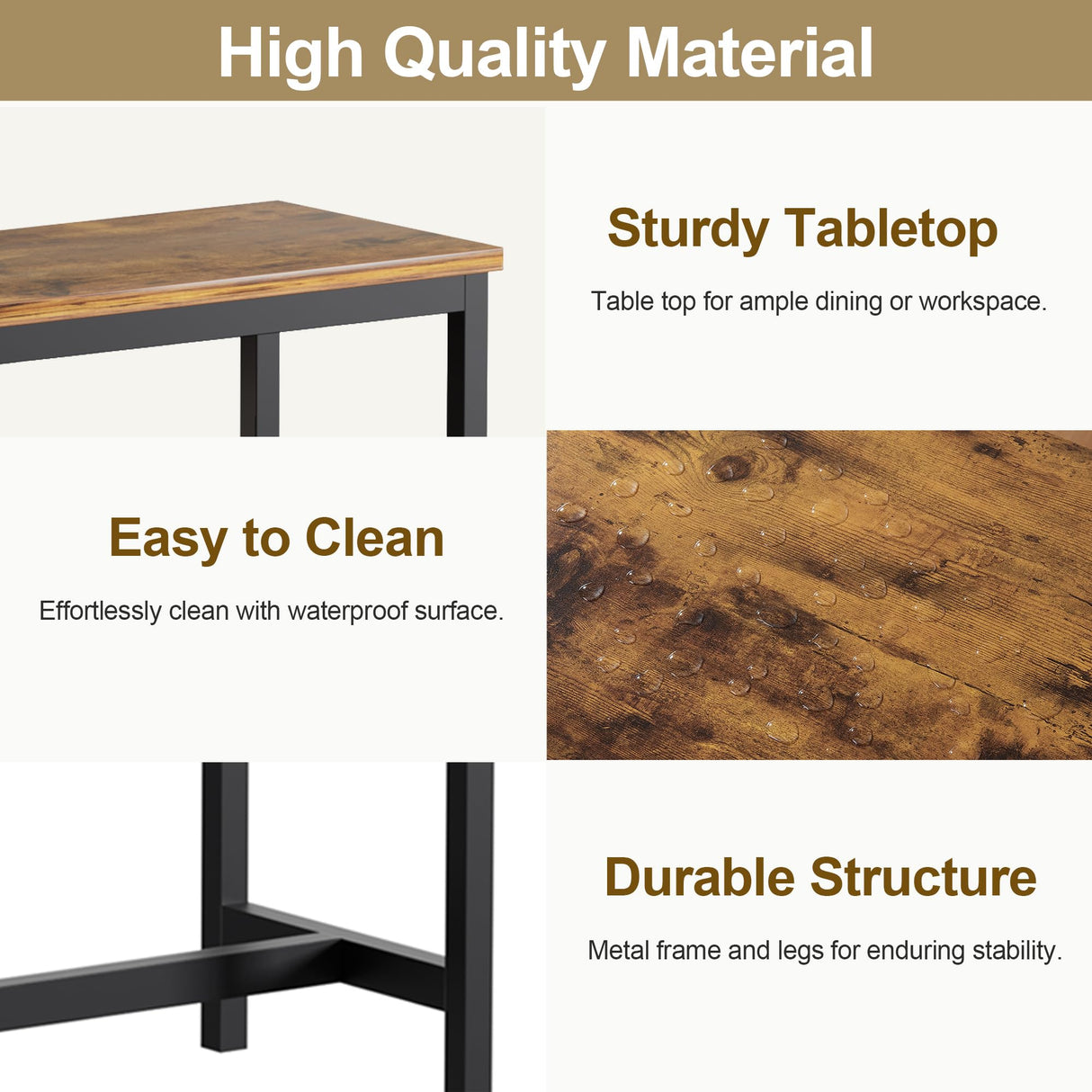 VECELO Bar Table and Chairs Set for 2, 3-Piece Dining Set with Storage Shelves, Cup Holder & Wine Rack, PU Leather Cushion Stools, for Kitchen Small Space, Brown VECELO