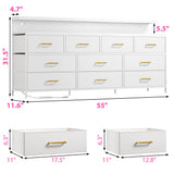 EnHomee 55" W White Dresser for Bedroom with 10 Drawers Long Dressers & Chests of Drawers with LED Lights & Power Outlets Large Dresser for Bedroom Dresser for Closet, Hallway, Metal Frame, White EnHomee