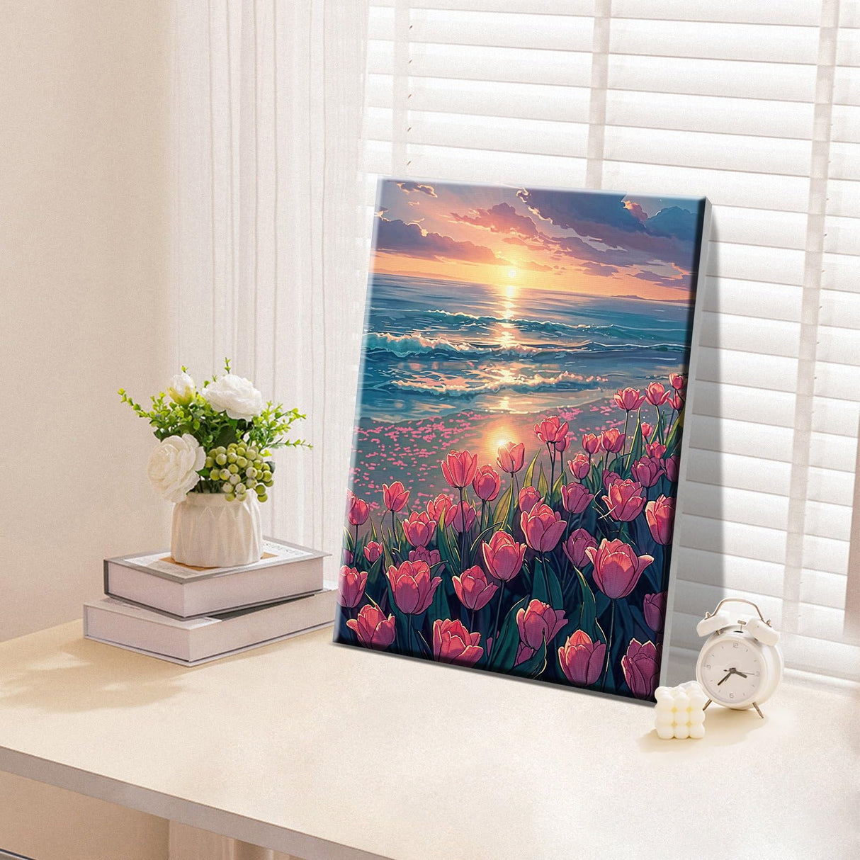 ATDMS Paint by Numbers Kit for Adults with Easel DIY Tulips Adult Paint by Number Kits on Canvas Framed Oil Painting Kits for Wall Hanging Home Room Decor 7.87x11.81 Inch ATDMS