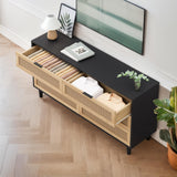 NTYUNRR Black Rattan Dresser, 6 Drawer Double Dresser for Bedroom, 59.06" Rattan Dresser for Closet, 6 Drawer Dresser Chest of Dressers Storage Cabinet with Metal Handles, TV Stands for Living Room, L NTYUNRR