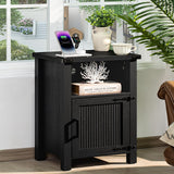 Joaxswe Night Stand, 18 Inch Farmhouse Nightstand with with Charging Station and USB Port, Rustic Couch End Table with Magnetic Door, Wood Bed Side Tables for Bedroom, Home, Black Joaxswe