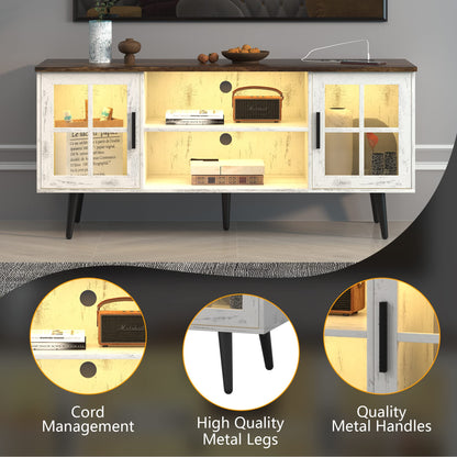 LVSOMT Modern LED TV Stand with Storage, Entertainment Center Cabinet for Living Room, Media Console with 24 Color Lighting (Wood White - RGB)