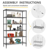 BestOffice | 6-Tier Wire Storage Shelves | 42x16x72 | Black | with Adjustable Racks | Heavy-Duty Metal Shelf, Holds Upto 1500 lbs | No-Tool Assembly | Ideal for Home & Garage Shelving BestOffice