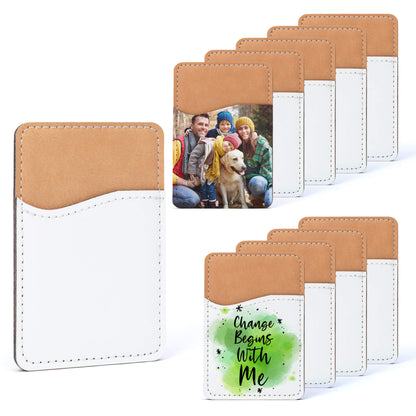 RYTOO Sublimation Blanks Phone Wallet - PU Leather Card Holder for Back of Phone Stick on iPhone Android HTV Friendly DIY Blanks for Vinyl Projects (White PU Leather)