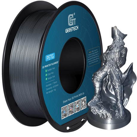 Geeetech PETG Filament 1.75mm, Upgraded High-Toughness 3D Printer Filament - 1 KG (2.2 LBS) Spool, ±0.02mm Accuracy, Neatly Wound Durable, Non-Clogging & Non-Stringing, Fits Most FDM Printers (Silver) Geeetech
