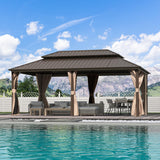 Domi 12'x20' Hardtop Gazebo Canopy Metal,Outdoor Aluminum Gazebo with Galvanized Steel Double Roof,Curtain and Netting,Permanent Gazebo Pavilion for Patio Deck,Backyard domi outdoor living