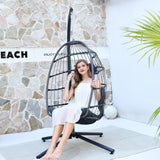 LEYCAY Hanging Egg Chair with Stand, Outdoor Swing Egg Chair, Indoor Wicker Chair with Cushion for Patio Living Room 350 LBS Capacity-Dark Grey LEYCAY
