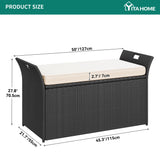YITAHOME 90 Gallon Outdoor Wicker Storage Bench w/Cushion, Large PE Rattan Deck Storage Box w/Handles & Hydraulics for Patio Furniture, Cushions, Garden Tools, Pool & Sports Equipment, Black&Beige YITAHOME