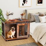2 Rooms Dog Crate Furniture with Movable Divider,39" Wooden Dog Crate Table,Wooden Dog Kennel Pet House Cage,Flip Top 39.37”Wx25.2”Dx28.94”H GAOMON