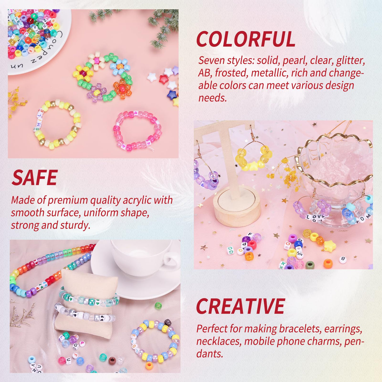 QUEFE 96 Colors 3000pcs Pony Beads Bracelet Making Kit Friendship Bracelet Kit Rainbow Kandi Beads with Letter and Heart Beads Elastic Threads for Jewelry Necklace Making QUEFE